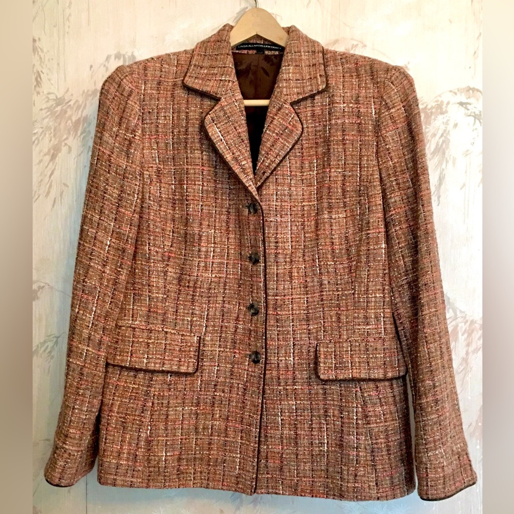 Linda Allard EllenTracy Golden Brown Tweed Blazer 12/14 - Picture 2 of 15